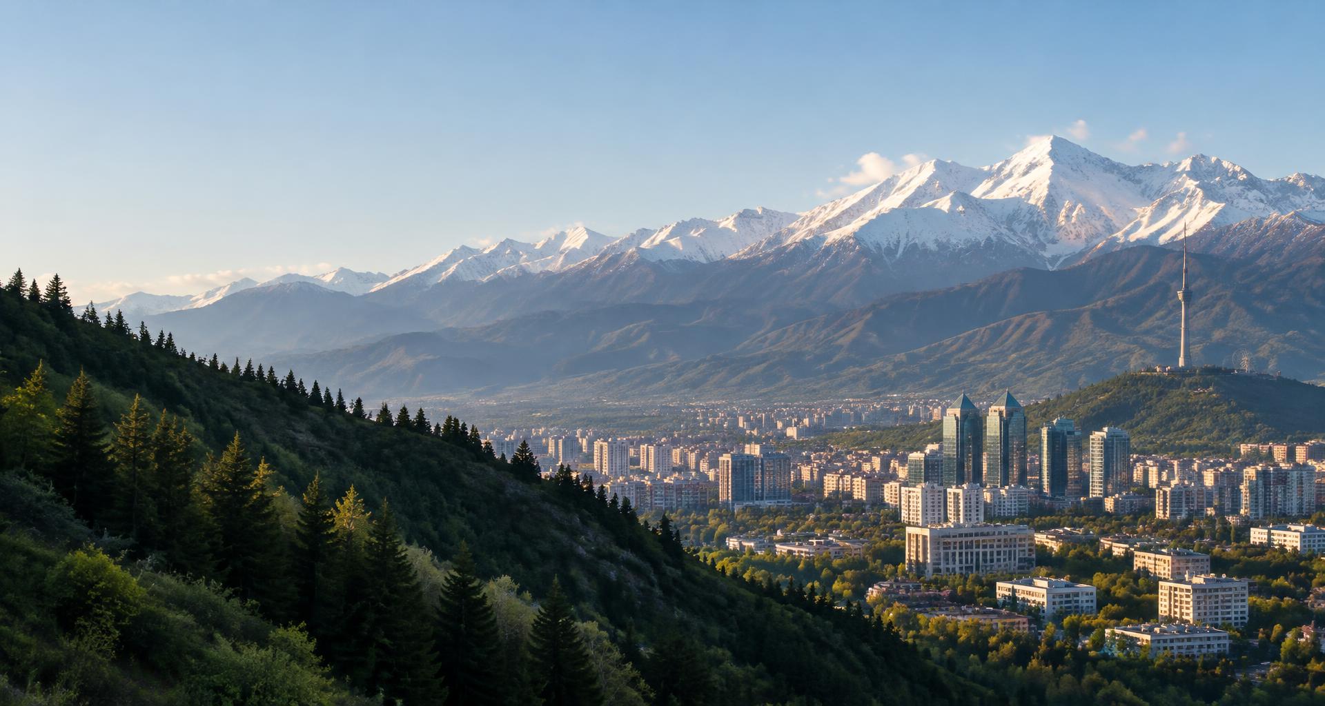 Almaty beneath the snow-capped Tian Shan mountains